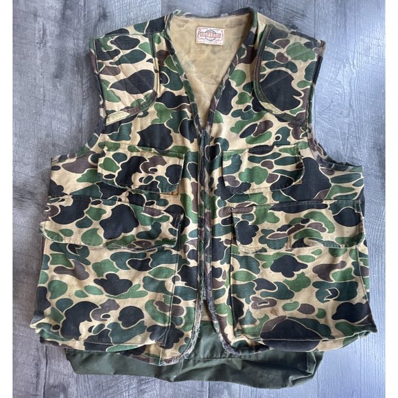 SAFTBAK Camo Vest Mens L Hunting with Game Pouch Shell Pockets Fishing Vintage - Picture 1 of 11